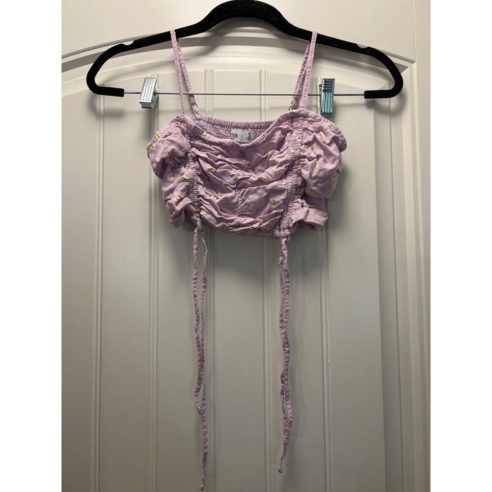Hollister Women’s Sleeveless Floral Stretch Tie Front Crop‎ Tank Top Sz S Purple